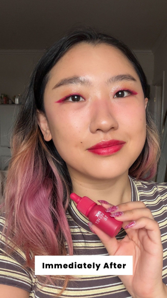 Allure Commerce Editor Sarah Han immediately applying Peripera Ink Velvet Lip Stain